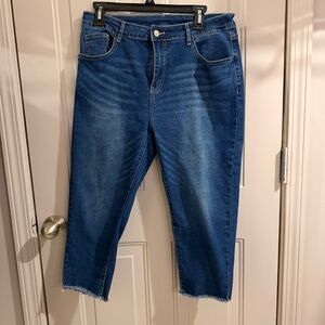 Women’s cropped denim jeans with fringes bottom . Size 14